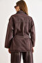 Women's Brown Belted Denim Jacket with 4 Pockets Ckt-19000503 - 6