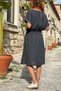 Italian Anthracite V-Neck Pocketed Shiny Decorated Elastic Waist Loose Woven Dress 100 50 - 3