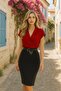 Elegant and Strong Posture! - Women's Short Sleeve Double Breasted Collar Crepe Dress (Without Belt) - 2