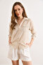 Women's Beige Striped Textured Shirt with Pockets Gml-19001448 - 2