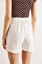 Women's White Lyocell Pocketed Flowy Shorts with Elastic Waist at the Back Shrt-19000089 - 6