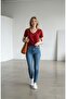 Women's Red V-Neck Regular T-Shirt - 2