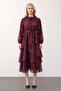 Floral Patterned Layered Chiffon Dress with Volants Bordo 9462-E - 6