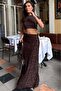 Brown Flocked Printed Tulle Skirt Mg2711 - 7