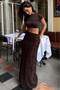 Brown Flocked Printed Tulle Skirt Mg2711 - 6