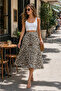 Women's Elastic Waist Lace-Up Patterned Flounce Summer Midi Skirt - 4