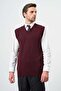 Burgundy V-Neck Pocketless Slim Fit Classic Wool Knitwear Sweater 1012255003 - 4
