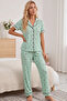Green Tulip Patterned Bürümcük-Krınkıl Short Sleeve Buttoned Ribbed Pajama Set 7930 - 2