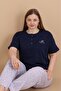 Mrn 4514 Floral Short Sleeve Cotton Combed Cotton Plus Size Women's Pajama Set - 3