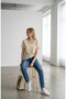 Women's Beige V-Neck Regular T-Shirt - 2
