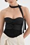 Women's Corset with Scarf Detail, Underwire and Chest-Covering Design - 6