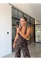 Chest and Back Decollete Tulle Jumpsuit Brown - 3