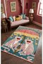 Sdt Indian Themed Monkey and Umbrella Patterned Turquoise Woven Base Decorative Carpet Sdt746 - 2
