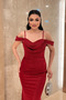 Glittery Fabric Degaje Collar Evening Dress - Red - 3