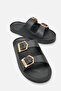 Eva Rosetti Black Women's Buckle Double Strap Daily Comfortable Light Sole Slippers
