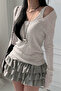 Gray Ek Strap Madonna Collar Harajuku Grunge Y2K Long Sleeve Crop - 4