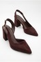 Women's Bitter Brown Suede Asymmetrical Strapped Pointed Toe Thick Heeled Shoes - 4