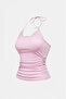Pink lace trimmed tie-up y2k strappy crop top - 2