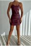 Women's Lame Leather Stylish Mini Drawstring Dress - 5