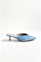 Simple Baby Blue Patent Leather Mini Heel Women's Slippers - 3
