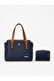 Women's Long Strap 4-Compartment Shoulder Bag with Gold Accessories, Wallet Set