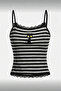 Black Gray Striped Black Cat Detailed Lace Collar Bow Y2K Strap Crop Top