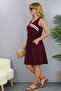 Women's Strappy V-Neck Short Viscose Two-Thread Dress with Gathered Waist - 2