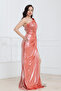 Pleated One-Shoulder Long Designer Dress - Orange - 6