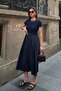 Women's Navy Blue Belted Poplin Skirt Dress - 3