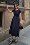 Women's Navy Blue Belted Poplin Skirt Dress - 4