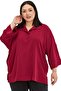 Plus Size Shirt Collar Low Trifold Sleeves Relaxed Fit Burgundy Blouse