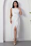 Square Neck Ruched Waist Slit Dress YZC25Y223 - 6