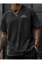 Los Angeles Letter Logo Print Pure Men's Trendy Short Sleeve T-Shirt Acid Wash - 2