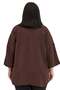 Plus Size Shirt Collar Low Trifold Sleeves Relaxed Fit Brown Blouse - 3