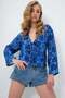 Women's Navy Blue V-Neck Ribbed Tie-Front Crop Jacket Alc-X13745 - 3
