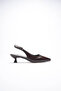 Weimar Premium Bitter Brown Crinkled Patent Leather Pointed Toe Slingback Low Heel Shoes - 2