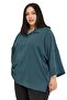 Plus Size Shirt Collar Low Trifold Sleeve Relaxed Fit Petrol Green Blouse - 4