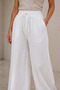 Women's White 100% Cotton Muslin High Waist Elastic Pants - 4