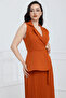 Pleated Detailed Midi Dress - Terracotta - 3