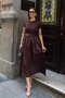 Women's Brown Belted Poplin Skirt Dress
