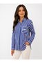 Women's Cobalt Blue and White Striped Shirt with Pockets and Long Sleeves -