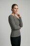 Premium Soft Series Body-Fitting Black and White Striped Boat Neck Knitted Blouse - 2