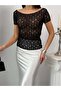 Women's Boat Neck Short Sleeve Lace Blouse - 2
