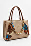 Medium Size Women's Handbag with Chain and Scarf Detail En 24 Boy 19 cm - 3