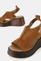 Women's Tan Suede Genuine Leather Daily Platform Heel Sandals - 3