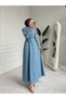 Women's Half Button Denim Dress - Stylish Hijab Denim Dress - 5