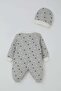 Baby Girl Booties Jumpsuit with Heart Pattern 0-6 Months, Light Gray Melange - 2