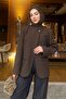 Premium Hakim Lapel Collar Cross-Button Blazer Jacket – Brown - 5
