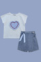 Girl's Heart Appliqué T-Shirt and Denim Shorts Skirt Set - 2