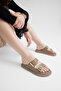 Women's Mink Comfortable Fit Double-Strapped Buckle Detailed Slippers - 5